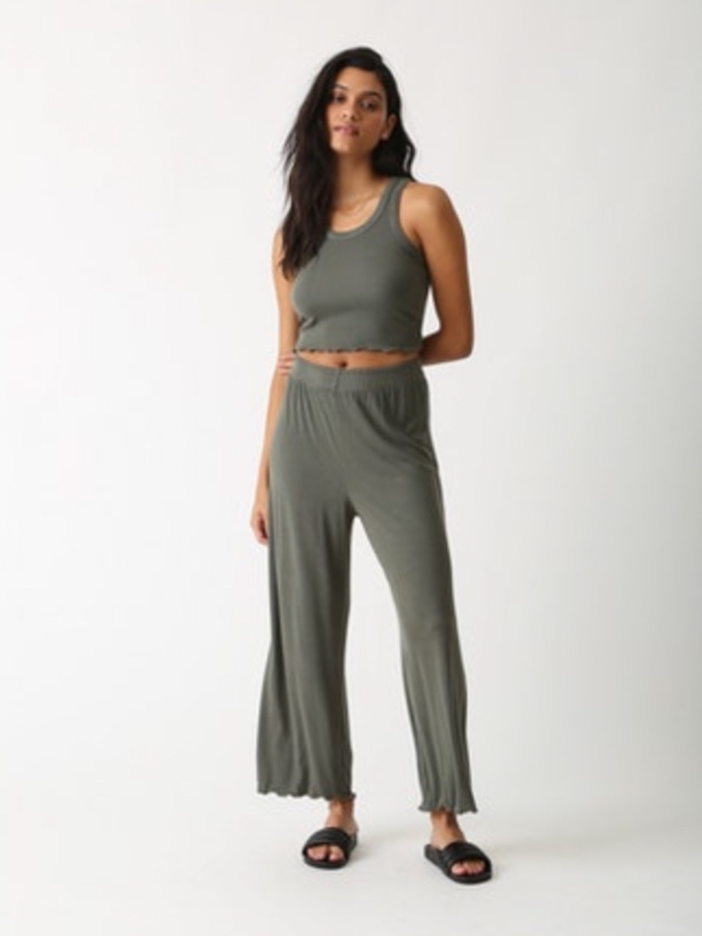 Electric & Rose Alana Ribbed Pants in Army